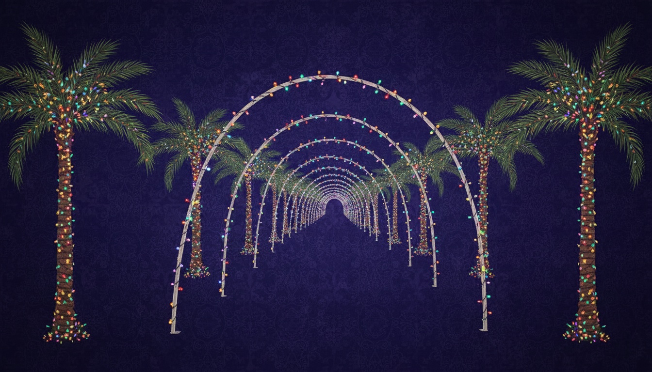 Holiday lights and palm trees